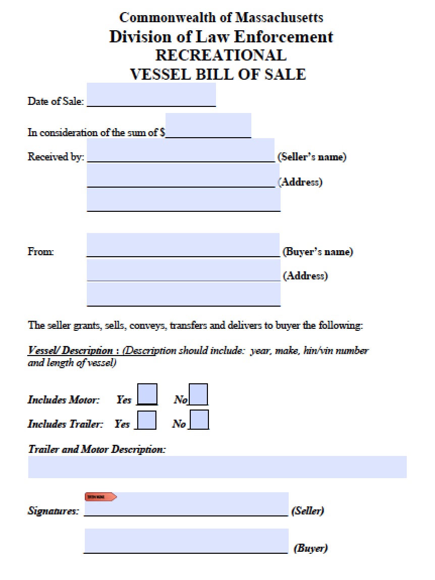 Free Massachusetts Boat Bill Of Sale Form PDF Word doc 