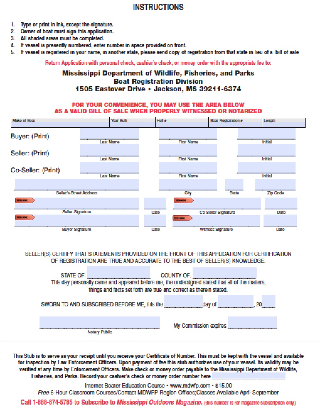 Mississippi Boat Registration Form