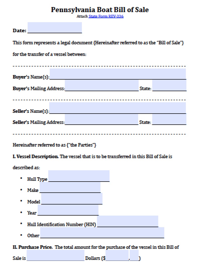 Free Pennsylvania Boat Bill Of Sale Form PDF Word doc 