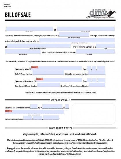 10 Diy Free Printable Bill Of Sale West Virginia 4735