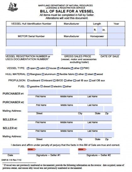 Free Maryland Boat Bill Of Sale B 118 Form PDF Word doc 