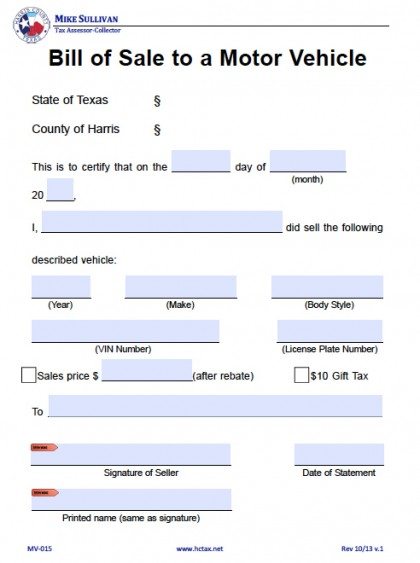 free harris county texas bill of sale form pdf word doc