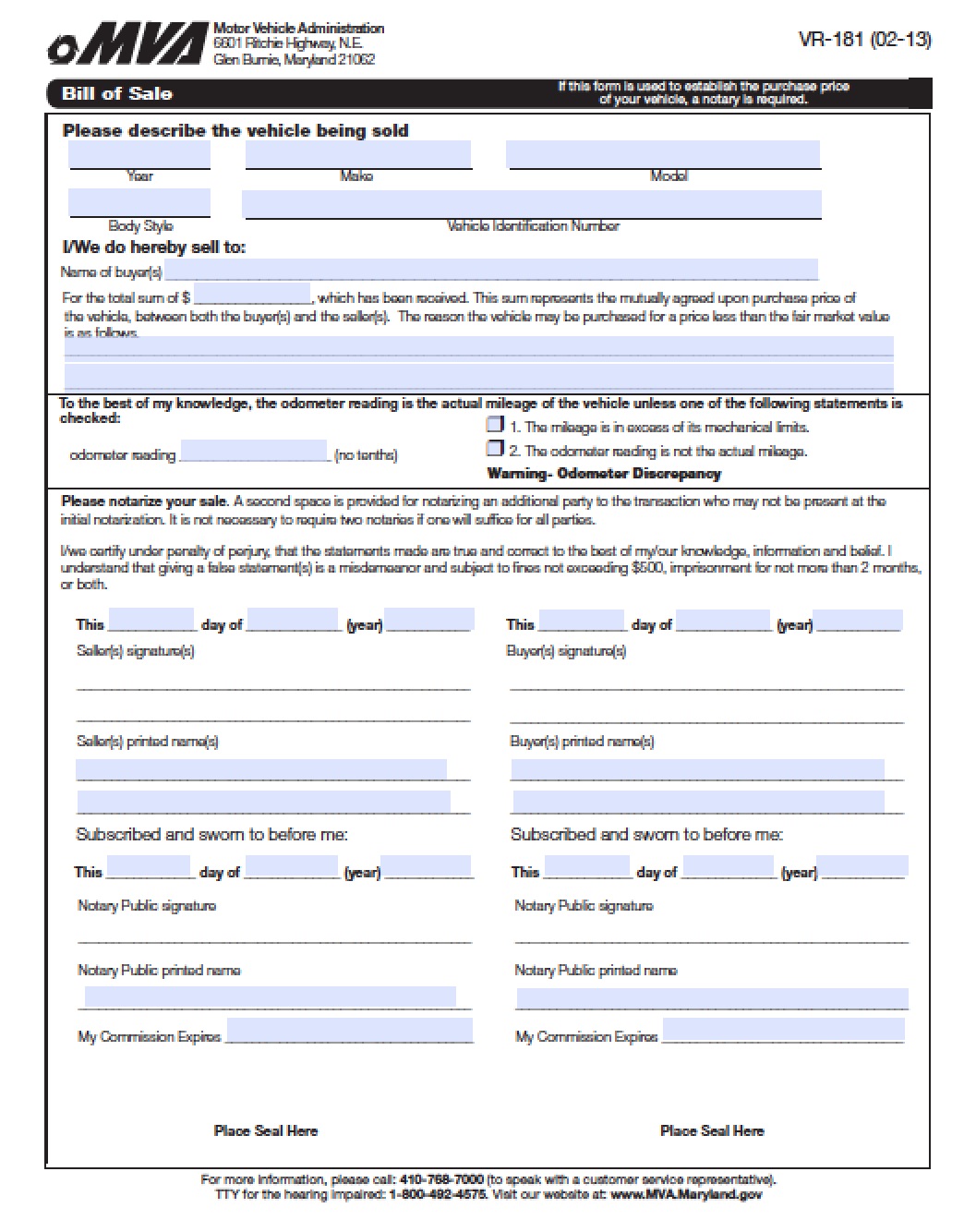 notarized bill of sale mva