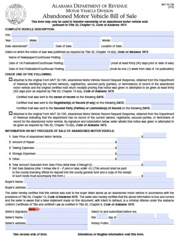 Abandoned Car Bill of Sale