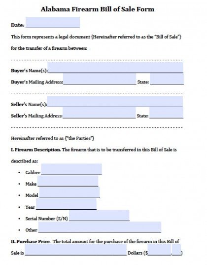 free alabama gunfirearm bill of sale form pdf word doc