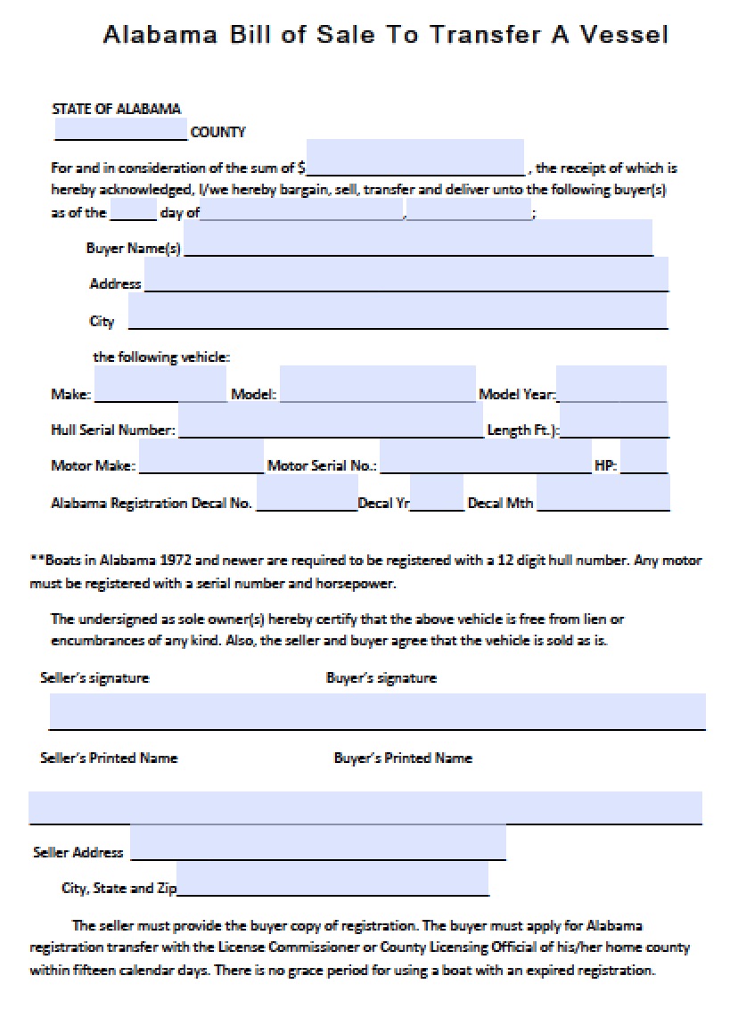 Free Alabama Boat Bill of Sale Form PDF Word (.doc)