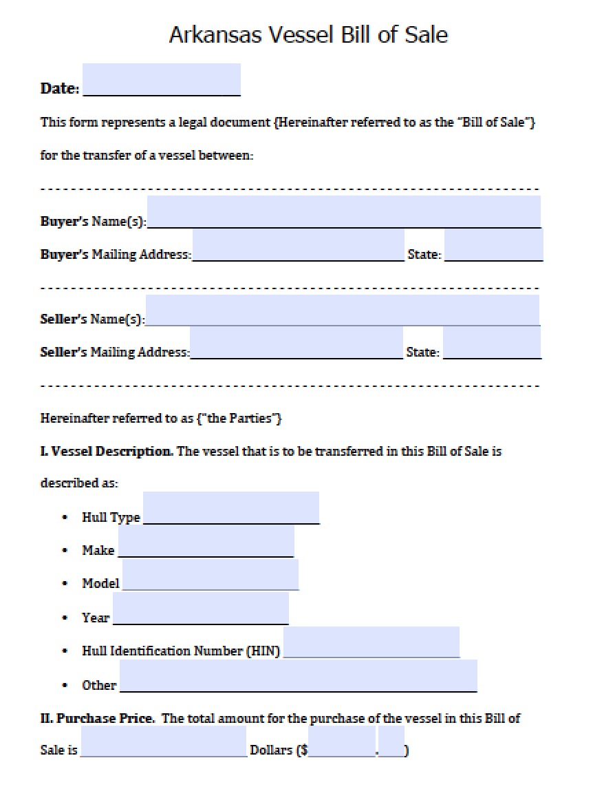 Free Arkansas Motor Vehicle Commission Bill of Sale Form PDF Word