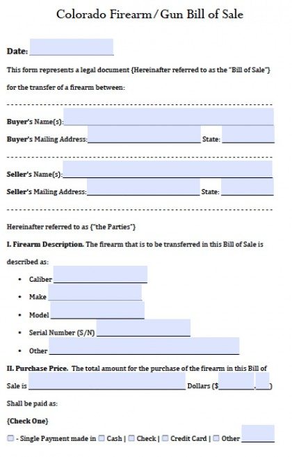 CO Firearm Bill of Sale