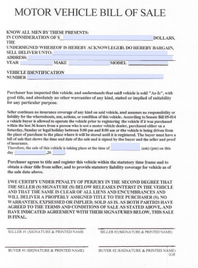 Free Colorado DMV Bill of Sale Form PDF Word (.doc)