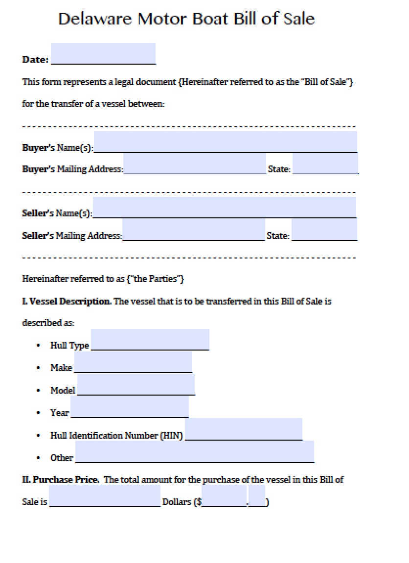 Free Delaware Boat Bill of Sale Form | PDF | Word (.doc)