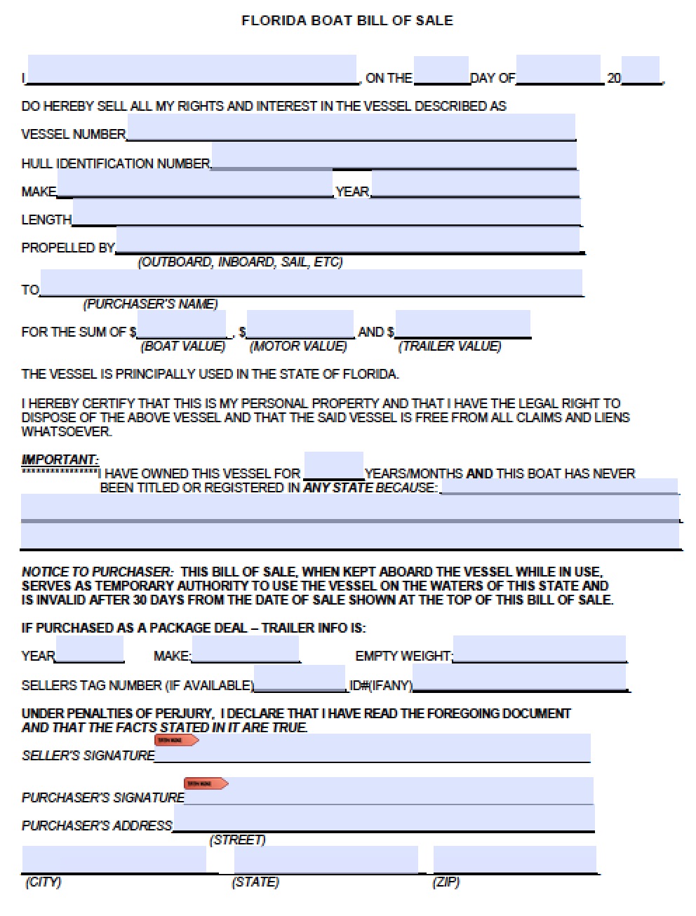 Trailer Bill Of Sale Florida FREE DOWNLOAD Aashe