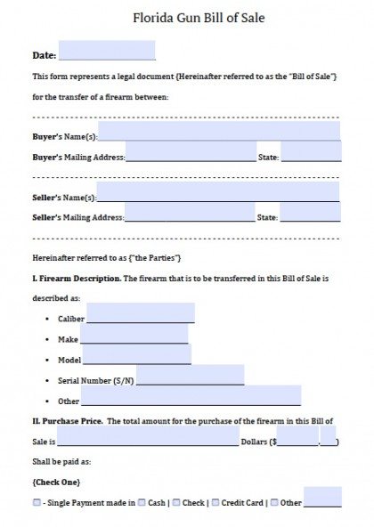 free florida firearmgun bill of sale form pdf word doc