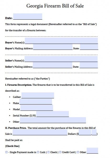 Free Georgia Firearm/Gun Bill of Sale Form PDF Word (.doc)