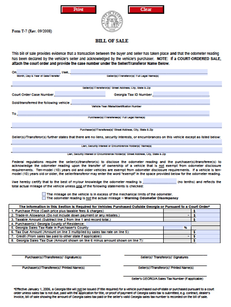 Free Georgia MVD (Vehicle) Bill of Sale Form | PDF | Word (.doc)