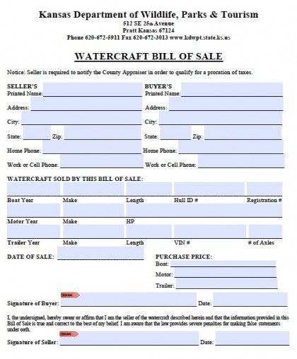 Kansas Boat Bill of Sale