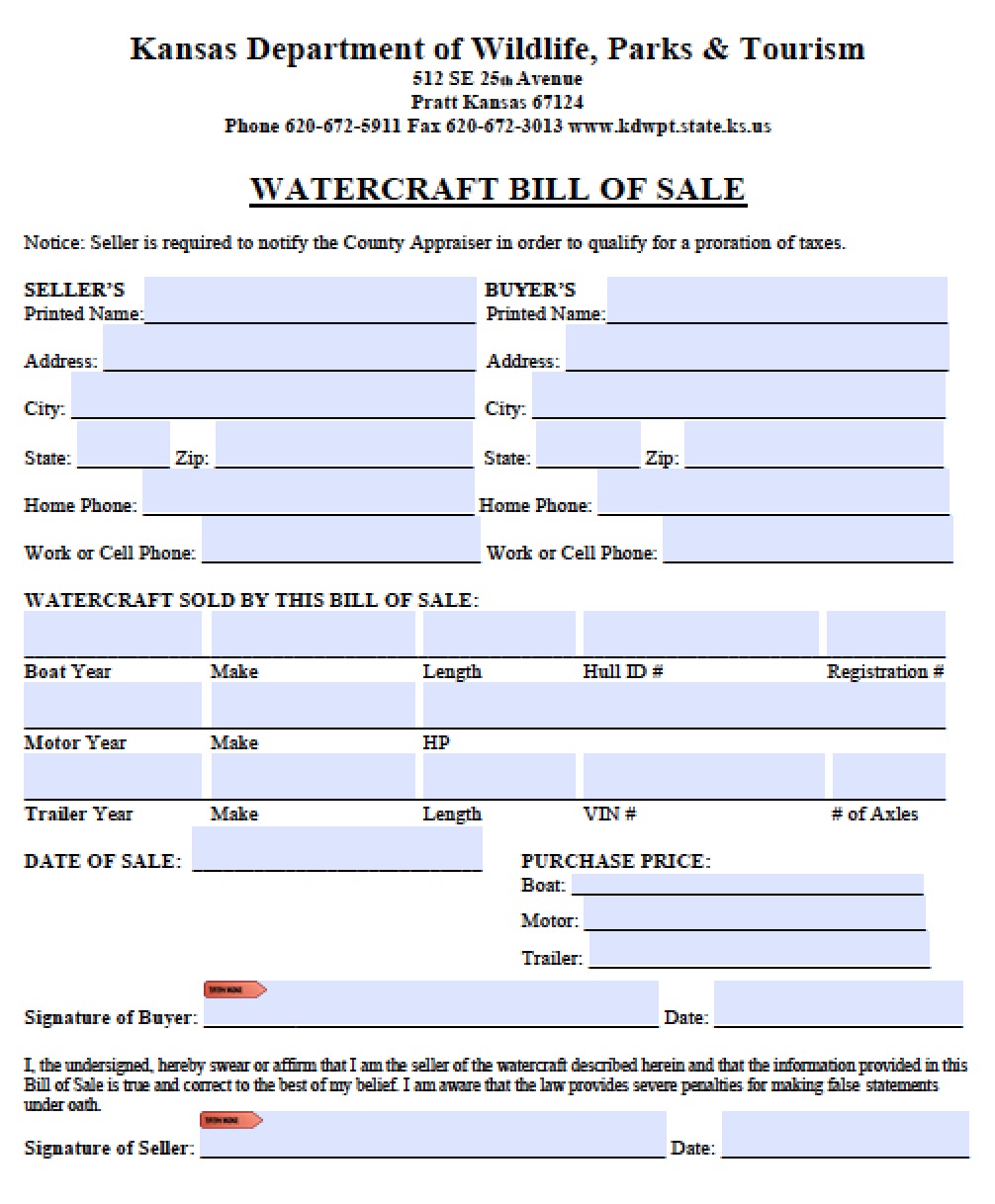 free kansas boat bill of sale form pdf word doc