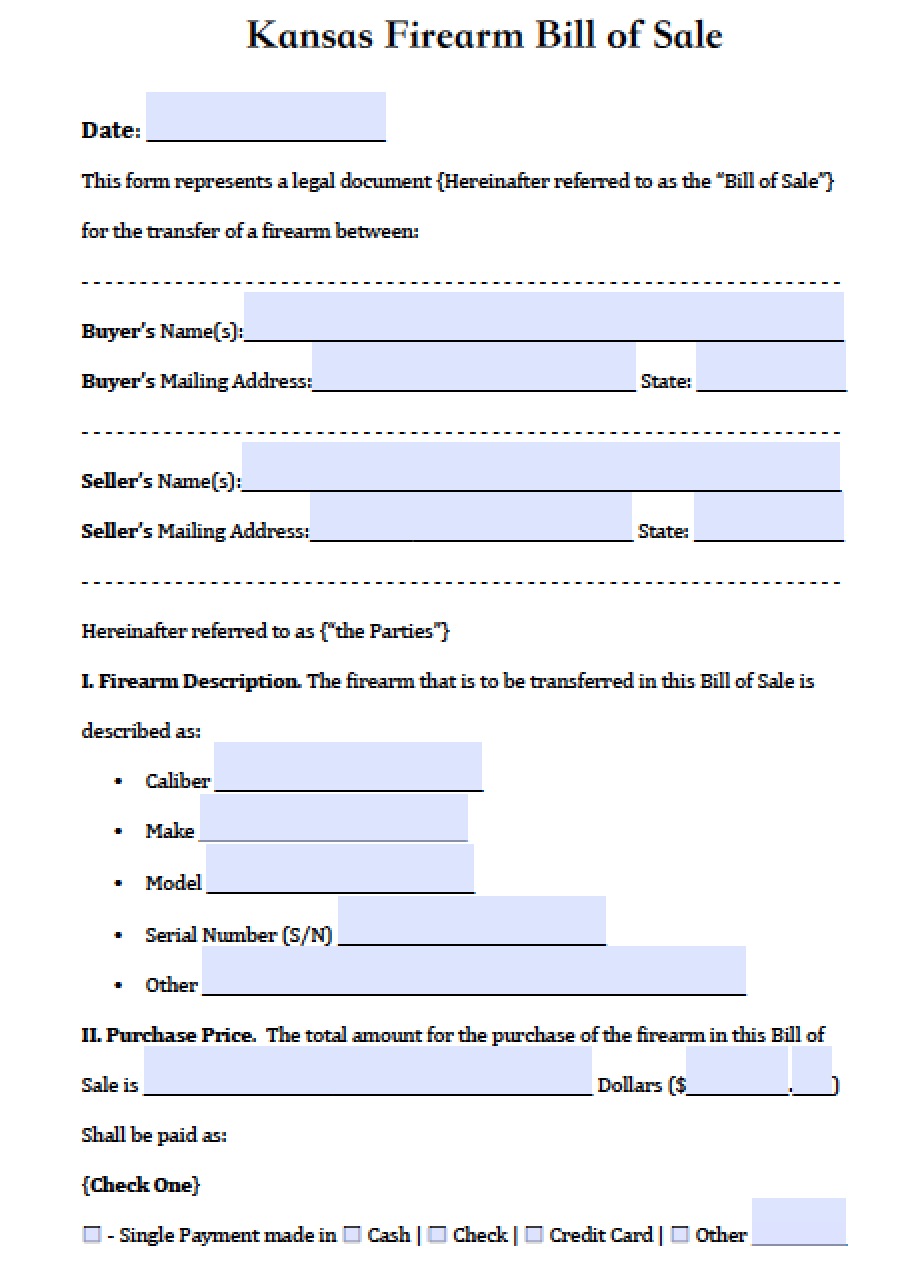 Free Kansas Firearm/Gun Bill of Sale Form | PDF | Word (.doc)