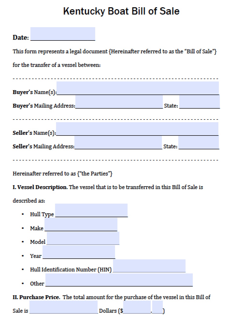 Free Kentucky Boat Bill of Sale Form PDF Word (.doc)