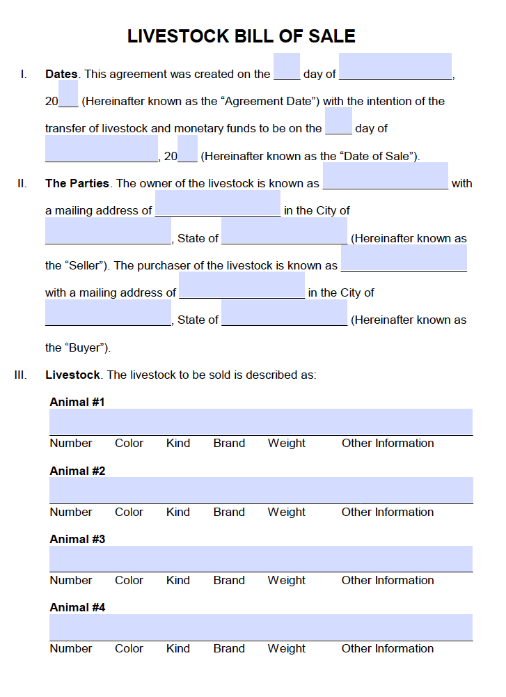 Free Livestock Bill of Sale Form PDF Word (.doc)