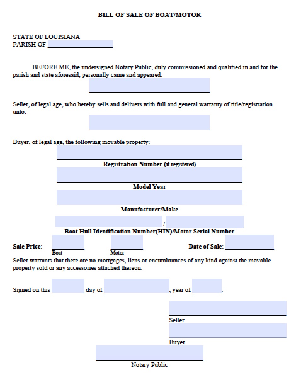 free louisiana boat bill of sale form pdf word doc