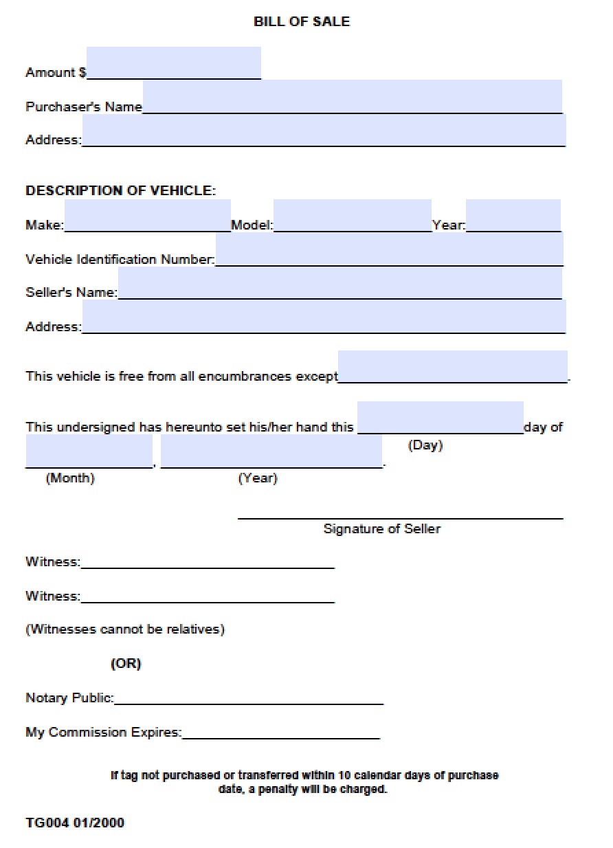 Free Madison County Alabama Bill Of Sale Form Pdf Word Doc