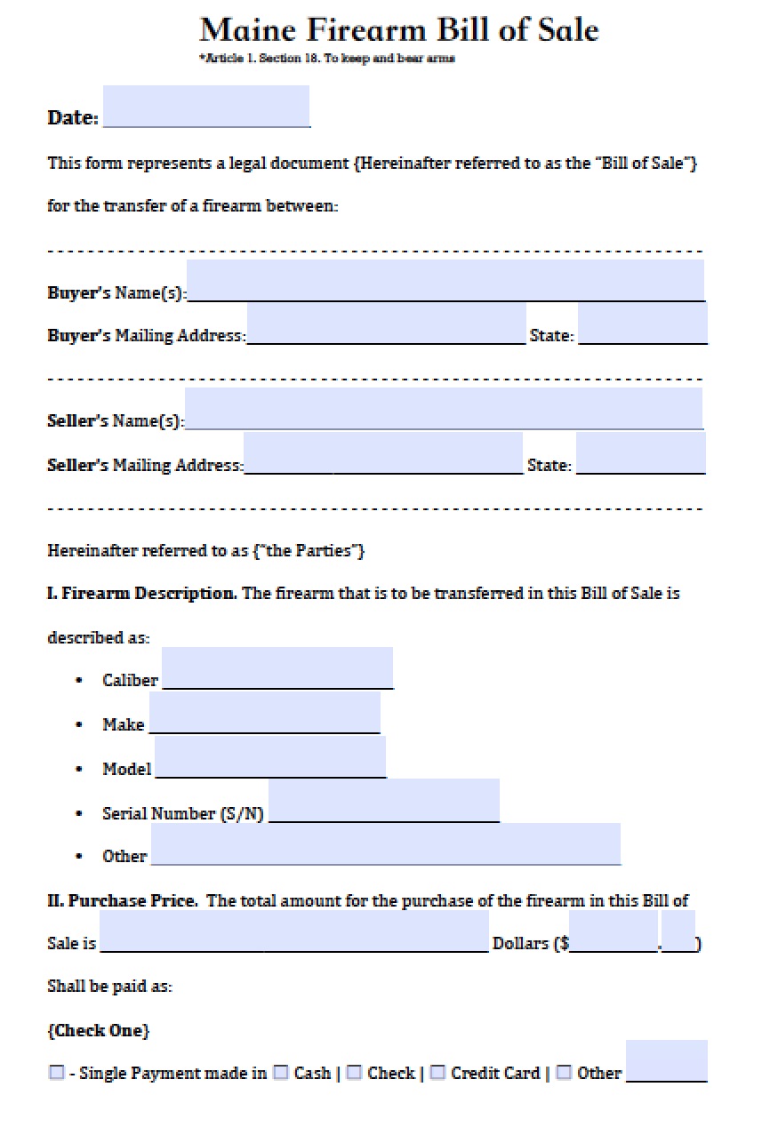 free maine firearmgun bill of sale form pdf word doc