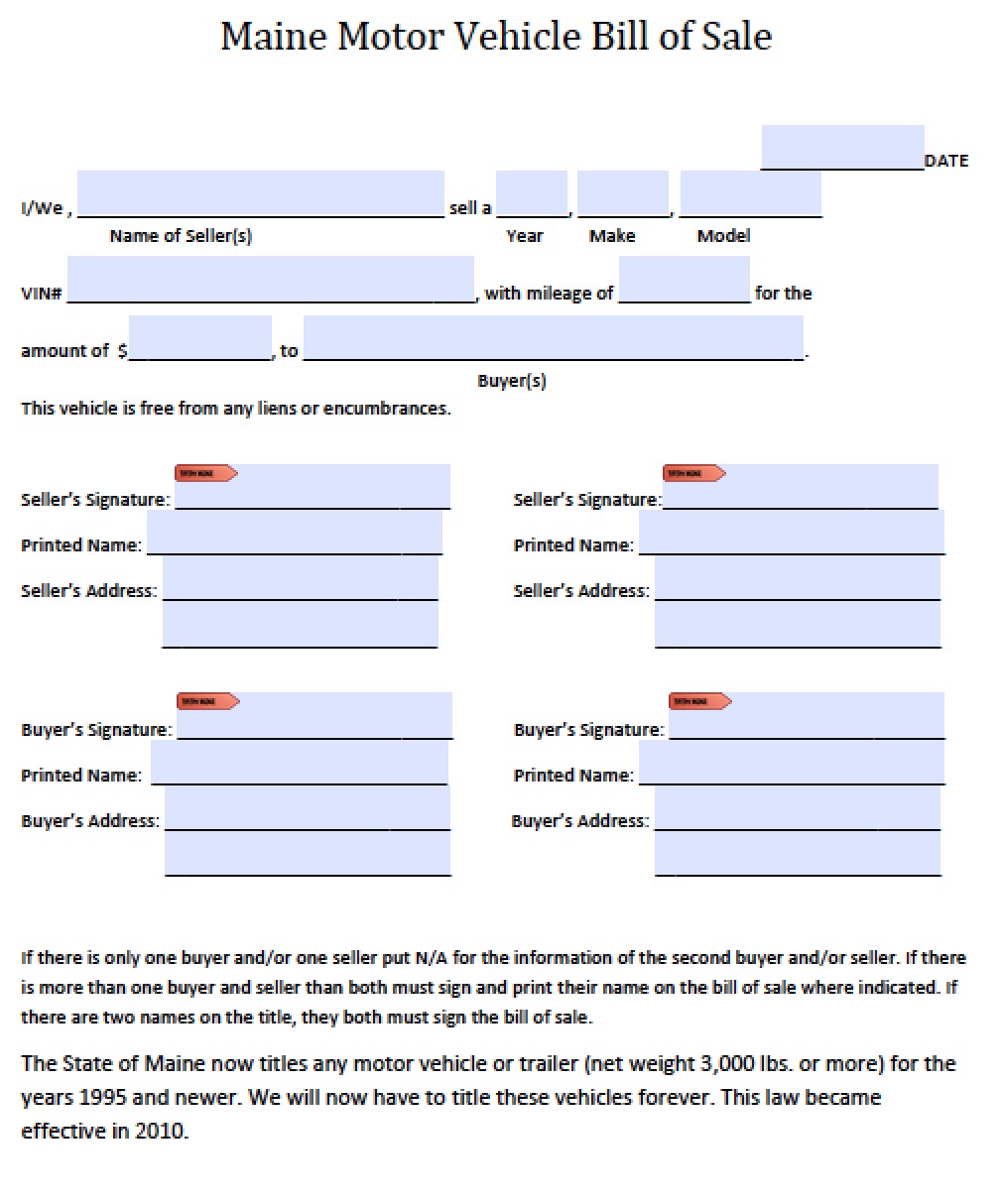 simple printable car bill of sale