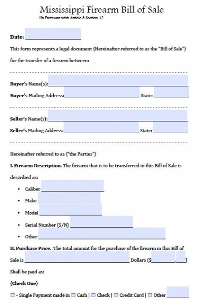 Mississippi Gun Bill of Sale