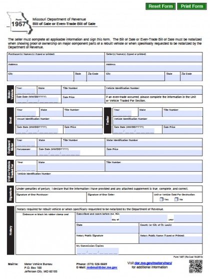 Missouri Motor Vehicle Bill of Sale