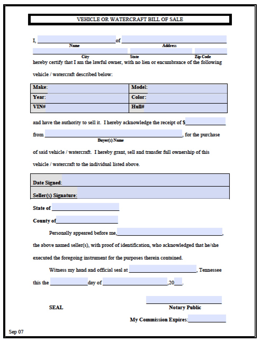 Free Montgomery County, Tennessee Bill of Sale Form PDF Word (.doc)