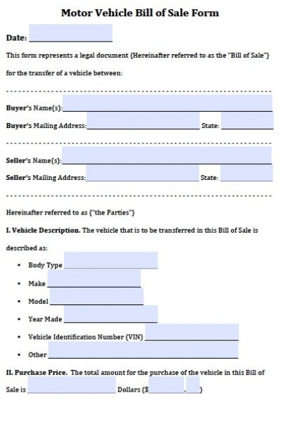 free vehicle bill of sale forms pdf word doc