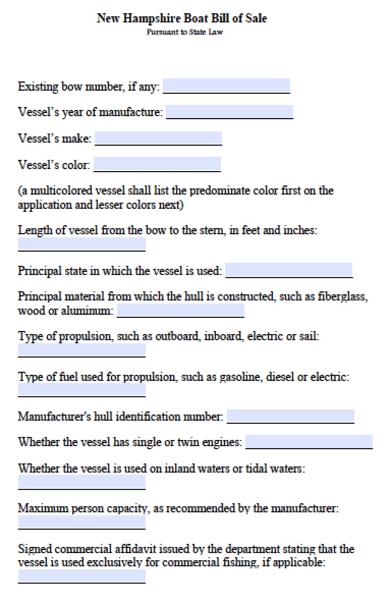 free new hampshire boat bill of sale form pdf word doc