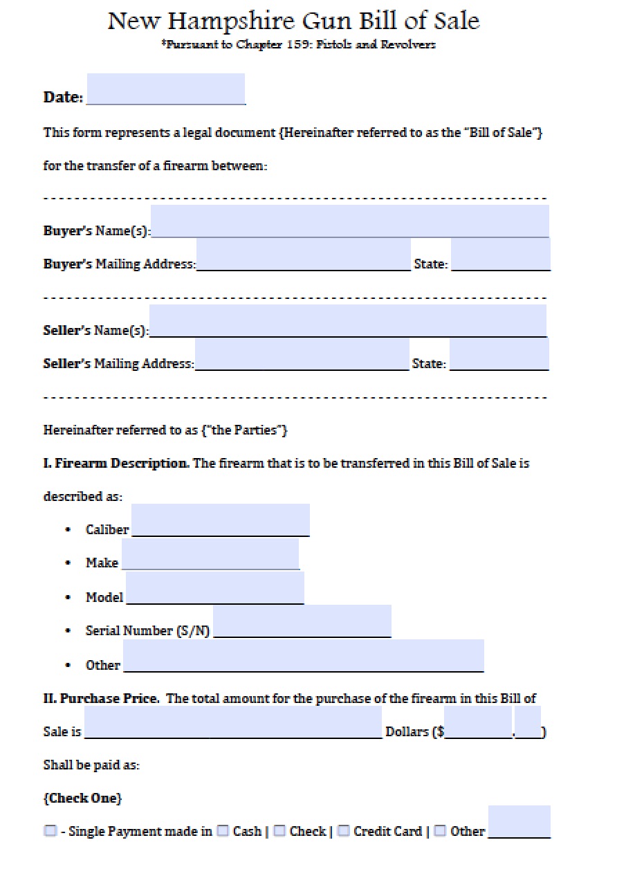 new hampshire firearmgun bill of sale billofsalenet