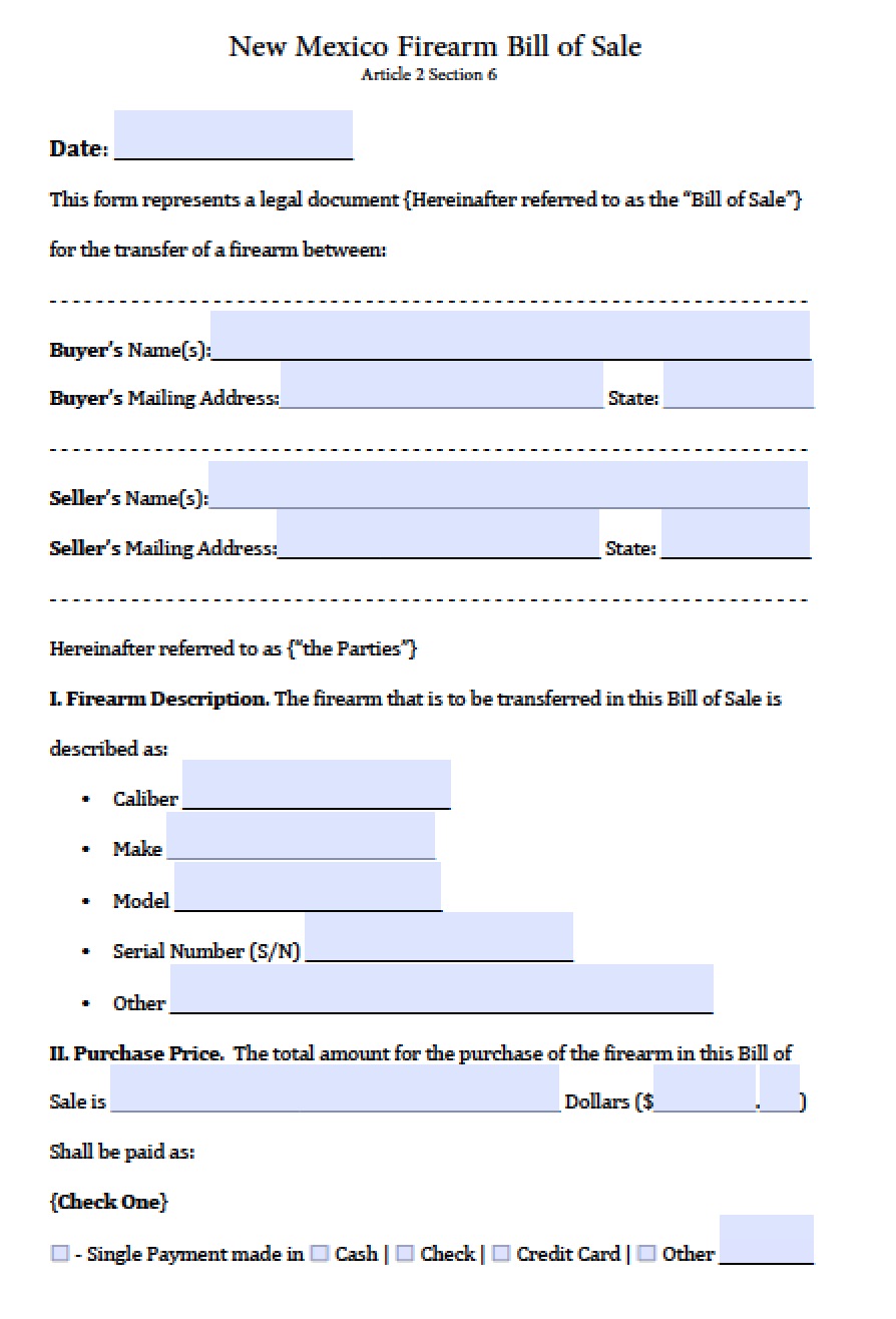 new mexico firearm bill of sale