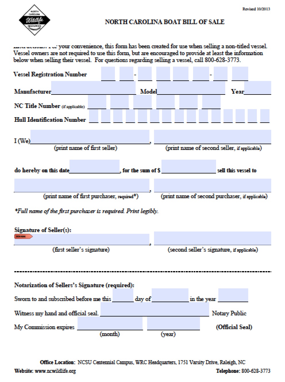 north carolina vessel bill of sale