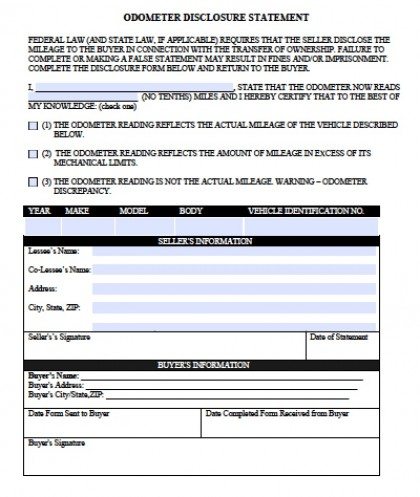 notarized odometer statement template