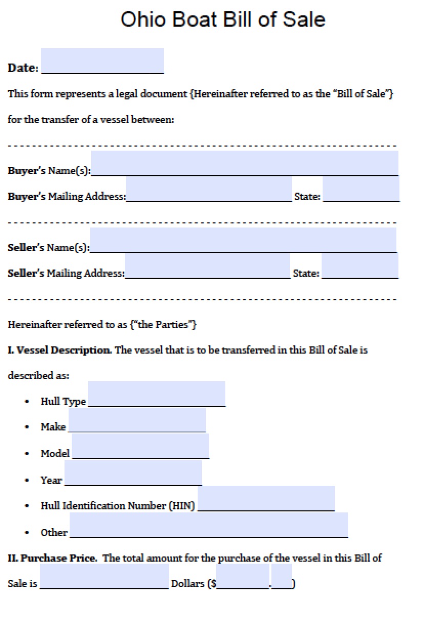 Free Ohio Boat Bill of Sale Form  PDF  Word (.doc)