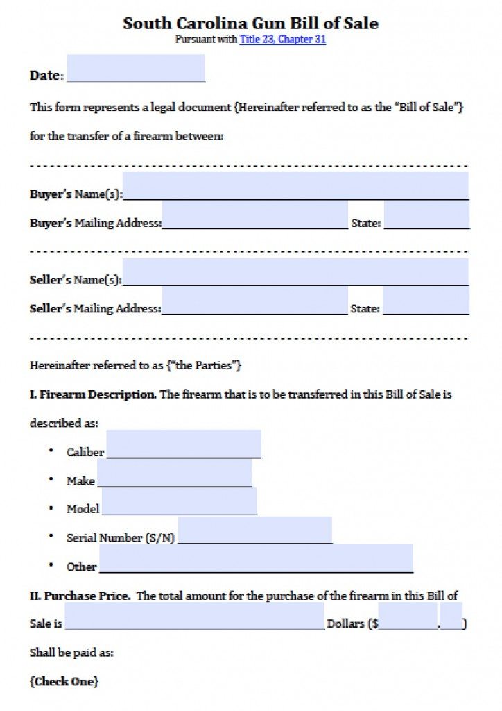 SC Firearm Bill of Sale