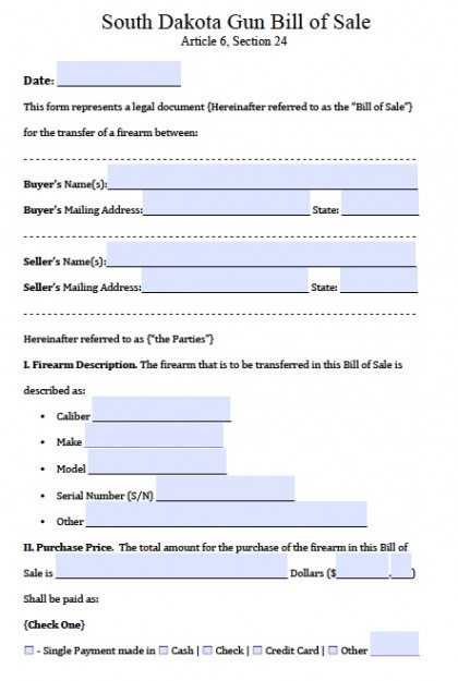 free south dakota firearmgun bill of sale form pdf