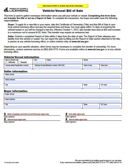 Washington State DMV Bill of Sale