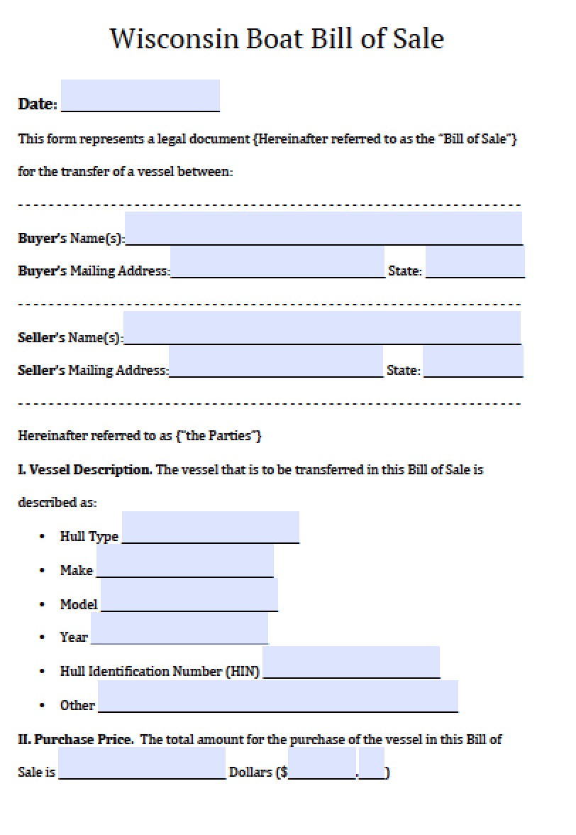 Free Wisconsin Boat Bill of Sale Form  PDF  Word  doc 