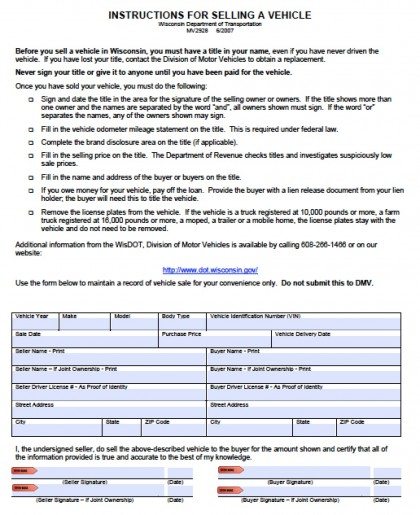 Free Wisconsin DMV (Vehicle) Bill of Sale Form | PDF ...